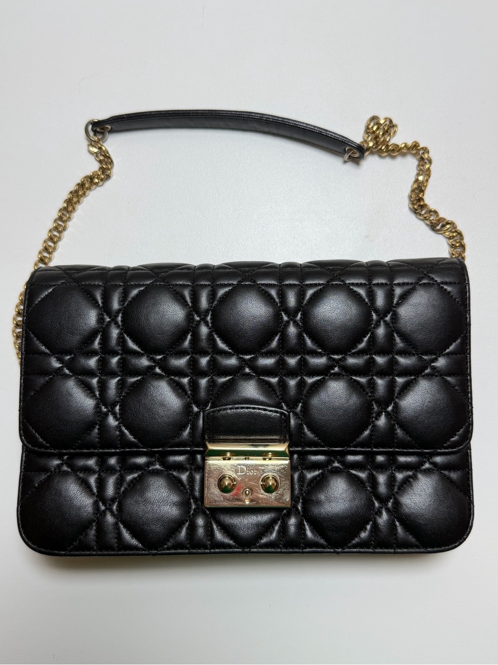 Dior Black Quilted Cannage Leather Shoulder Bag with Gold Hardware